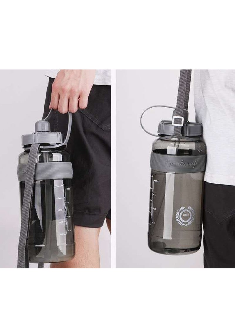 Angmei Large Capacity Sports Water Bottle Pc Material For Men And Women With Straw, Brush, Carrying Cord And Scald Resistant Leather Sleeve,1000ml gray large kettle portable sports water cup large capacity outdoor fitness plastic cup ton barrel - Image 2