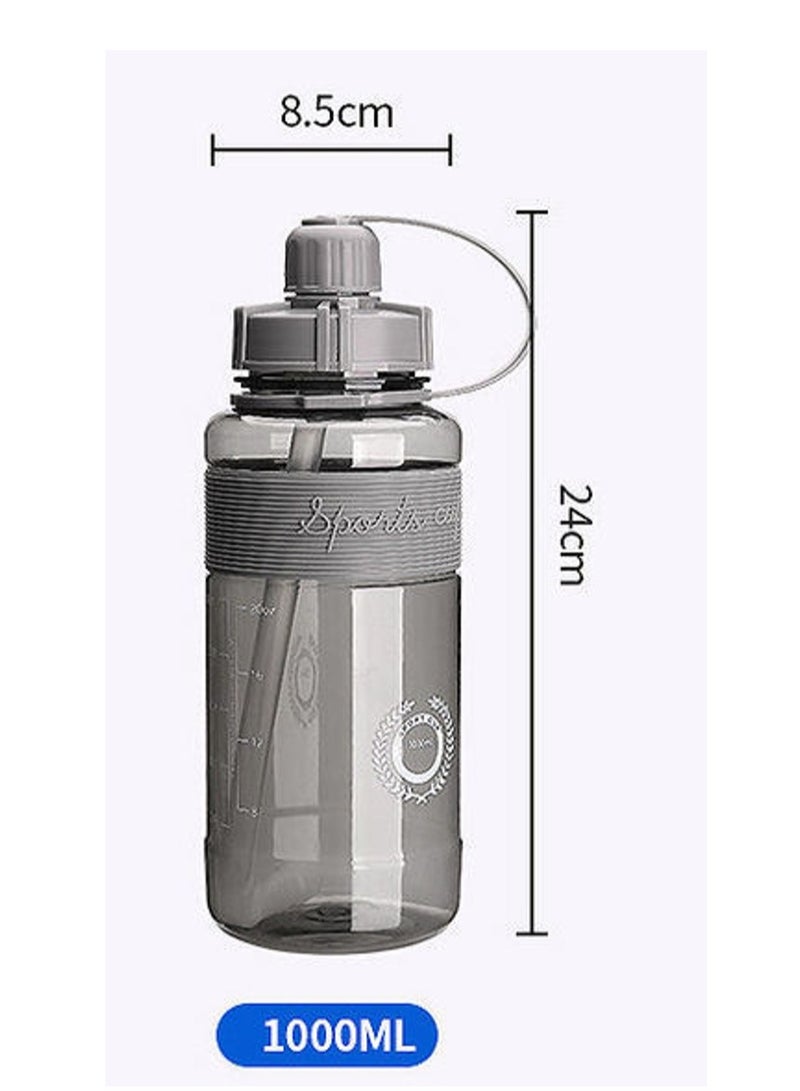Angmei Large Capacity Sports Water Bottle Pc Material For Men And Women With Straw, Brush, Carrying Cord And Scald Resistant Leather Sleeve,1000ml gray large kettle portable sports water cup large capacity outdoor fitness plastic cup ton barrel - Image 4