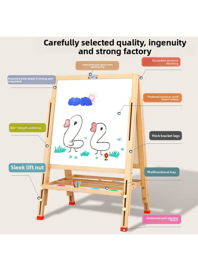null - Drawing Board Children's Drawing Board Household Small Blackboard Primary School Students' Braced Writing Board Blackboard Wall Sticker Erasable Writing Toy-Color:Model B Double-sided Magnetic Liftable + Scroll [value Package] - Image 1