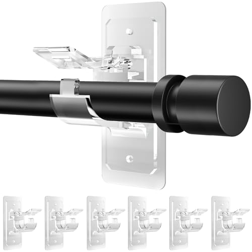 Hoople 6 PC No Drill Curtain Rod Brackets - Large Self Adhesive Curtain Rod Holder Hooks with Screws, 2 Install Methods, Nail Free Curtain Rod Hangers, Multipurpose Adhesive Hooks for Bathroom Bedroom - Image 1