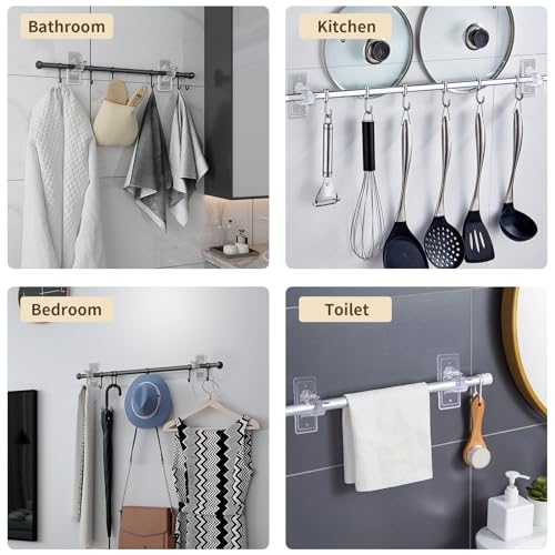 Hoople 6 PC No Drill Curtain Rod Brackets - Large Self Adhesive Curtain Rod Holder Hooks with Screws, 2 Install Methods, Nail Free Curtain Rod Hangers, Multipurpose Adhesive Hooks for Bathroom Bedroom - Image 5