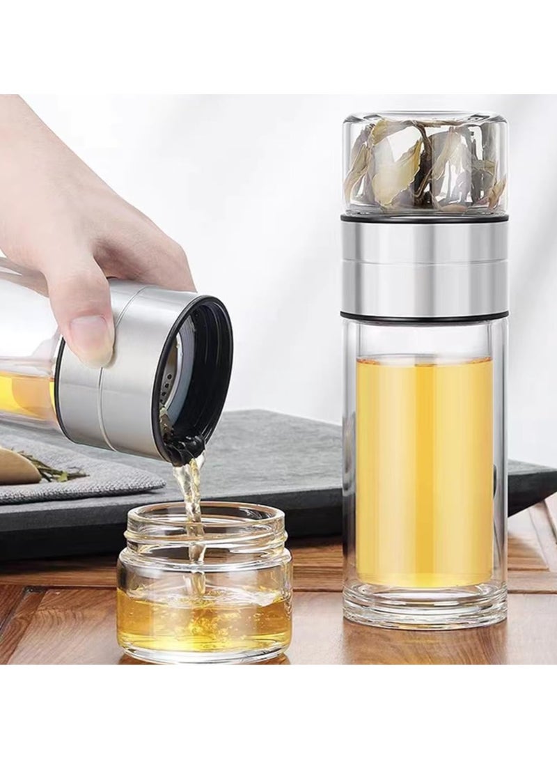 Double Wall Glass Water Bottle Tea and Portable Travel Water Separation Tea Bottle Mug Cup with Tea Infuser Clear Filtrating Tea Maker for Loose Leaf Tea 450ml Flask - Image 3