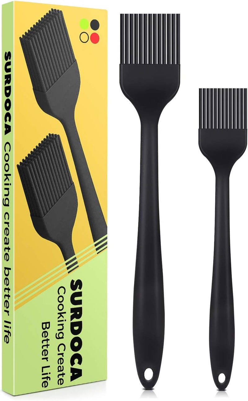 SURDOCA Silicone Pastry Basting Brush - 2Pcs 10 + 8 in Heat Resistant Brush for Baking Cooking Food, BPA Free Kitchen Brush for Sauce Butter Oil, Stainless Steel Core Design for Barbecue BBQ Grilling - Image 1
