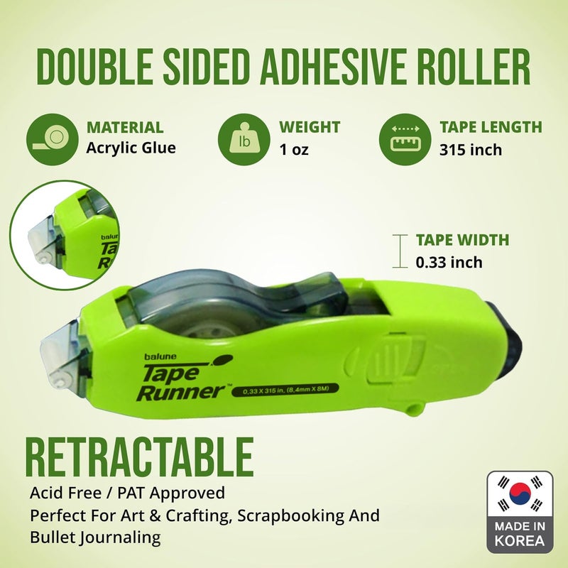 TAPE RUNNER - Double Sided Adhesive with Dispenser Roller Included - Acid Free, Sticky, Transparent - Ideal for Scrapbooking, Crafts & More - Retractable (315 inches per Cartridge), 5 Cartridges - Image 2
