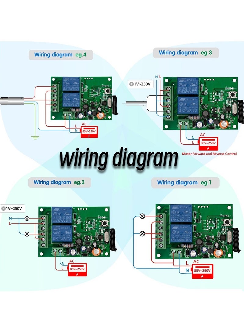 433MHz Rf لاسلكي للتحكم عن بعد التبديل AC 220V 2CH باب المرآب التتابع استقبال والارسال لباب المرآب نظام المحرك LED - Image 5