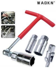 WAOKN 3 Pieces Spark Plug Socket Sleeve Wrench Set, Red T-Handle Stainless Steel Silicone  Automotive Spark Plug Disassembly and Installation Tool Dual-use Universal for Fastening and Demolition  - Image 1