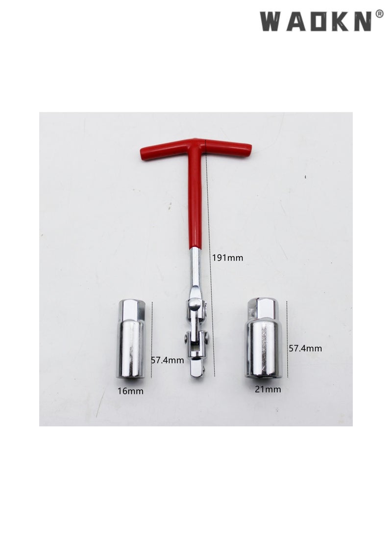 WAOKN - 3 Pieces Spark Plug Socket Sleeve Wrench Set, Red T-Handle Stainless Steel Silicone  Automotive Spark Plug Disassembly and Installation Tool Dual-use Universal for Fastening and Demolition - Image 1