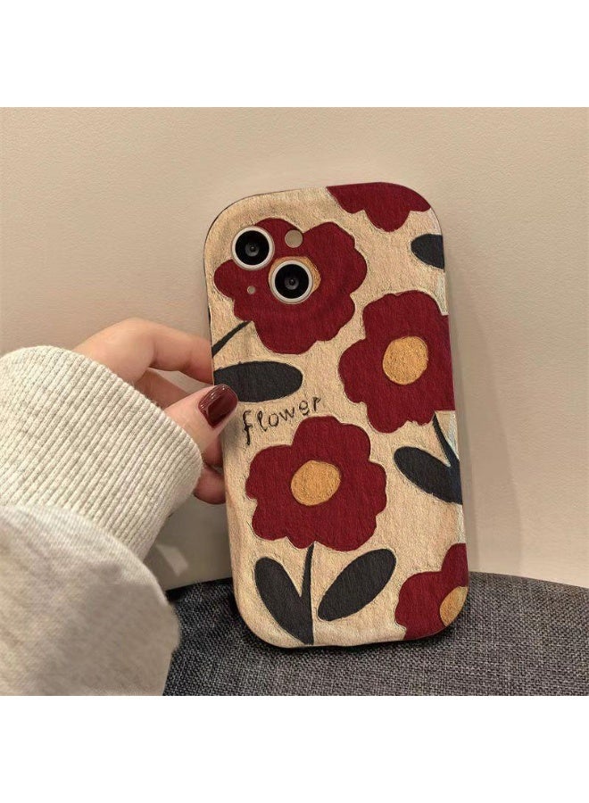 NIBEMINENT Creamy Red Flowers Protective TPU Case Cover For iPhone 15 Pro Max, White - Image 1