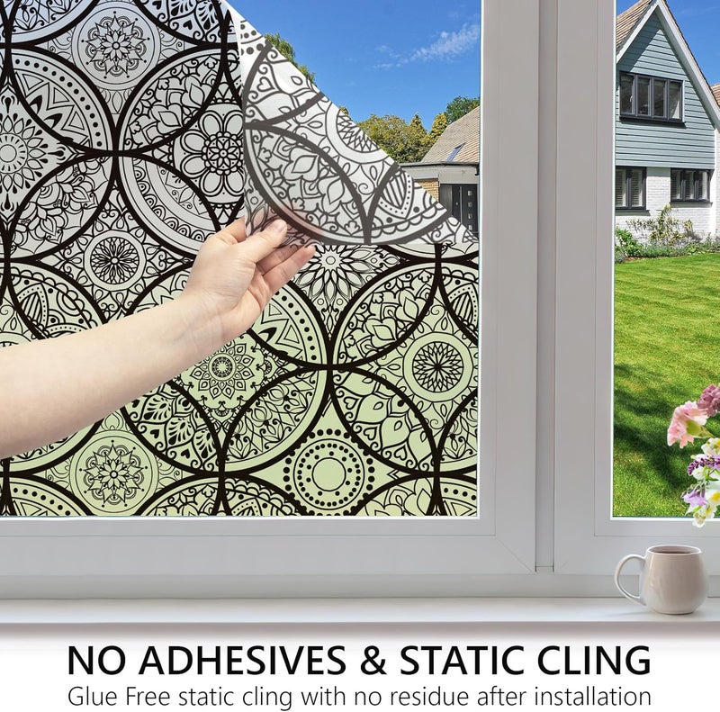 DKTIE Window Film Vinyl Non Adhesive Privacy Film Stained Glass Window Film for Bathroom Shower Door Heat Control Anti UV 44.5x200cm Black - Image 5