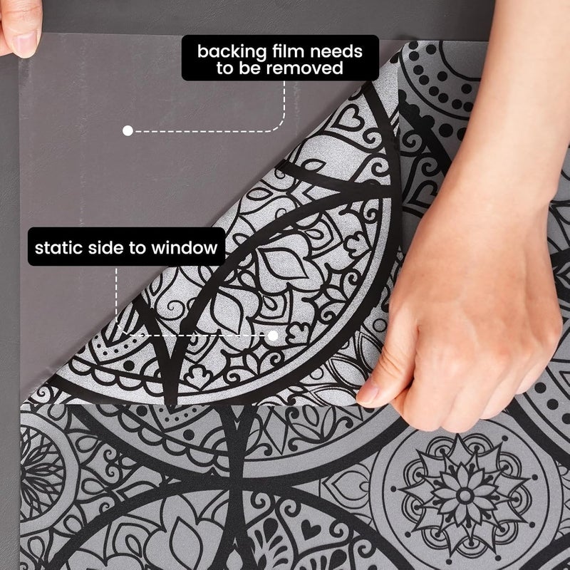DKTIE Window Film Vinyl Non Adhesive Privacy Film Stained Glass Window Film for Bathroom Shower Door Heat Control Anti UV 44.5x200cm Black - Image 2
