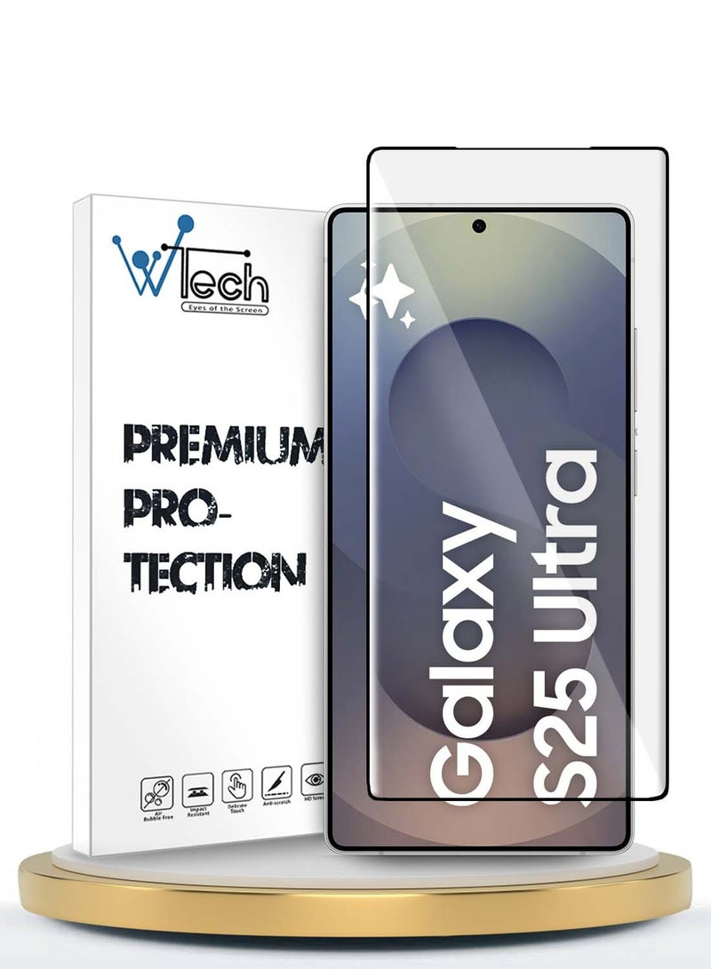 Wtech Samsung Galaxy S25 Ultra 2025 Premium Edge-Pro Full Glue Full Cover Tempered Glass Screen Protector - Clear/Black - Image 1