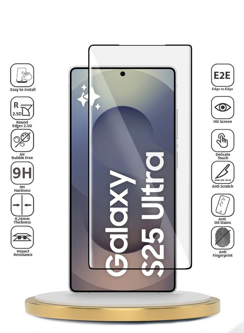 Wtech Samsung Galaxy S25 Ultra 2025 Premium Edge-Pro Full Glue Full Cover Tempered Glass Screen Protector - Clear/Black - Image 2