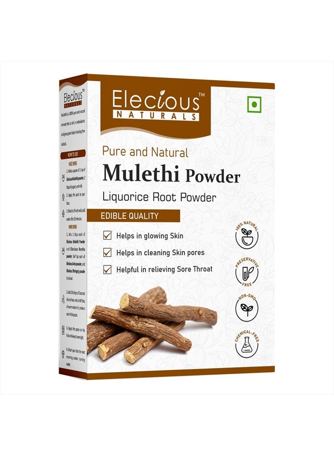Elecious Mulethi Powder for Face, Hair, Eating, Yashtimadhu Powder, Liquorice (Licorice) Powder for Skin Edible Hair and Skin Care Natural, Preservative-Free 200gm - Image 1