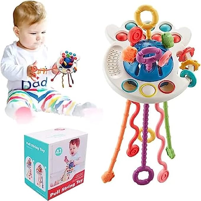 BABY SENSORY MONTESSORI SILICONE TOY, SILICONE PULL STRING ACTIVITY TOY FOR BABY, SENSORY TOYS FOR TODDLERS TO SUPPORT FINE MOTOR SKILLS, BABY TEETHER TOYS FOR BOYS AND GIRLS 18+ MONTHS (RED) - Image 2