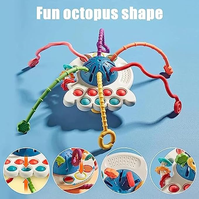 BABY SENSORY MONTESSORI SILICONE TOY, SILICONE PULL STRING ACTIVITY TOY FOR BABY, SENSORY TOYS FOR TODDLERS TO SUPPORT FINE MOTOR SKILLS, BABY TEETHER TOYS FOR BOYS AND GIRLS 18+ MONTHS (RED) - Image 3