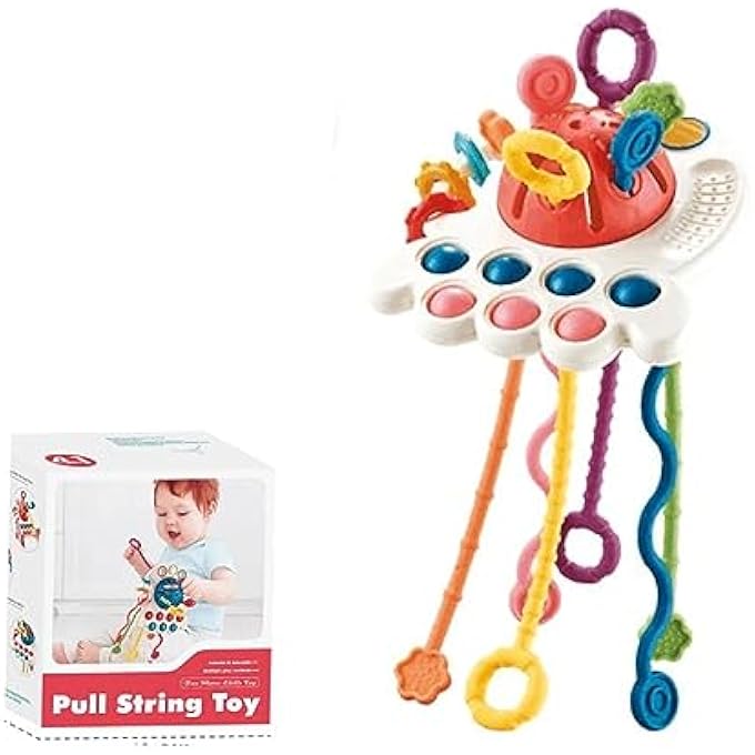 BABY SENSORY MONTESSORI SILICONE TOY, SILICONE PULL STRING ACTIVITY TOY FOR BABY, SENSORY TOYS FOR TODDLERS TO SUPPORT FINE MOTOR SKILLS, BABY TEETHER TOYS FOR BOYS AND GIRLS 18+ MONTHS (RED) - Image 1