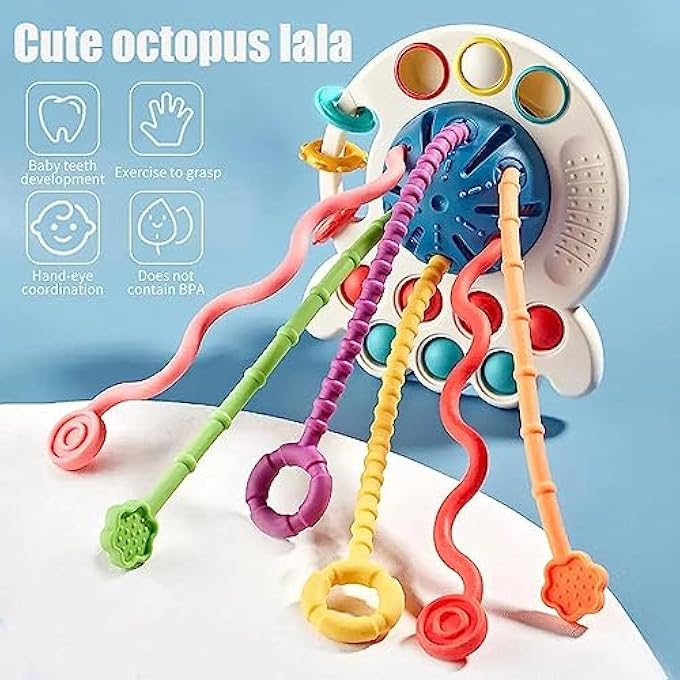 BABY SENSORY MONTESSORI SILICONE TOY, SILICONE PULL STRING ACTIVITY TOY FOR BABY, SENSORY TOYS FOR TODDLERS TO SUPPORT FINE MOTOR SKILLS, BABY TEETHER TOYS FOR BOYS AND GIRLS 18+ MONTHS (RED) - Image 4