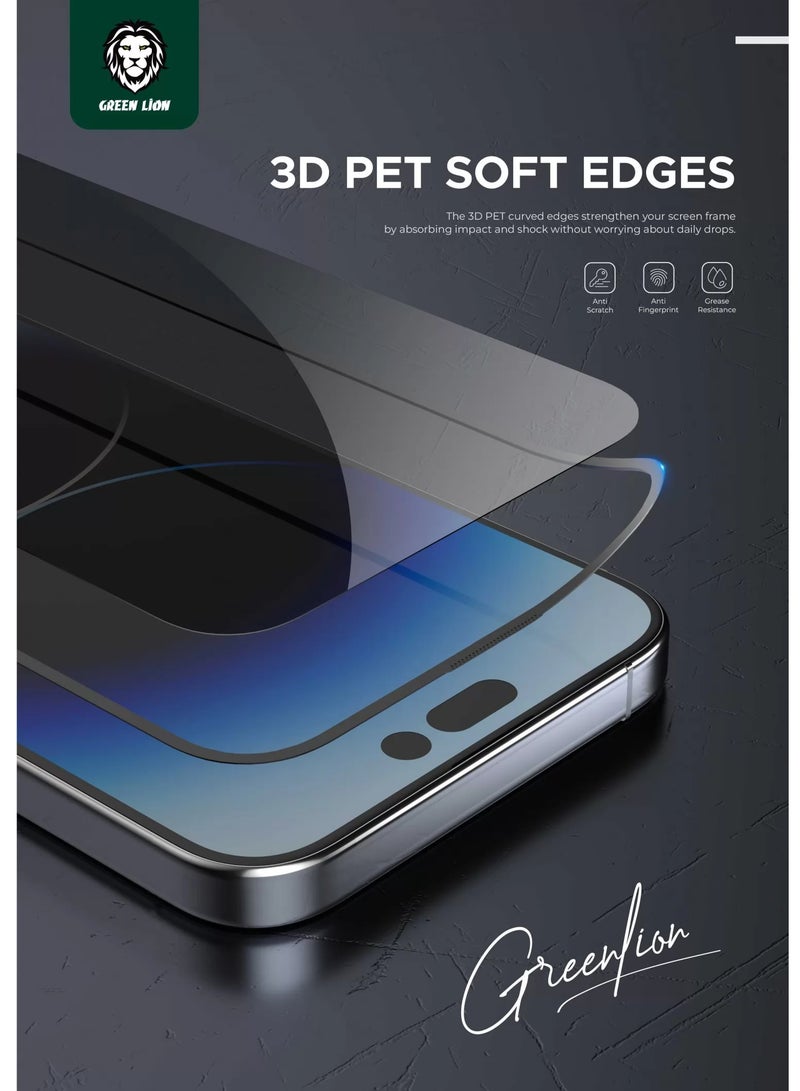 GREEN LION iPhone 15 Pro Screen Protector 3D PV-Pet Pro Privacy Glass / Anti Scratch / Anti Fingerprint / Bubble Free / Grease Resistance / Blocked Side Viewing / Crystal Clear / Highly Responsive - Black - Image 4