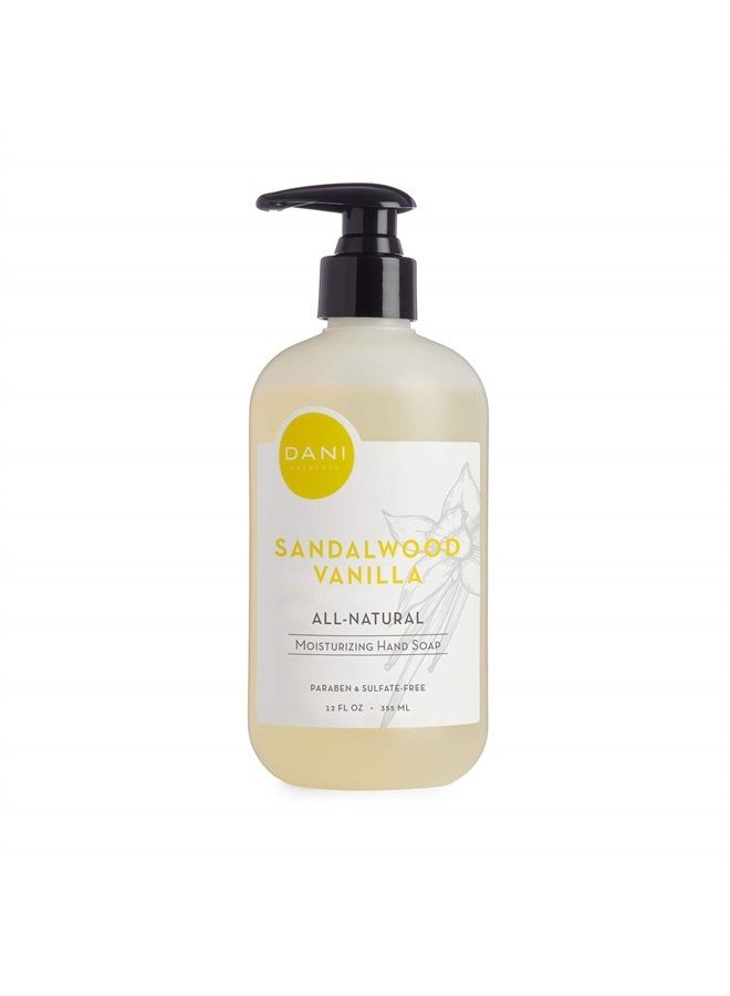 DANI Natural Moisturizing Liquid Handwash Naturals - Warm Sandalwood Vanilla Scented Aromatherapy - Gentle Soap with Organic Aloe Vera - For Men & Women - 12 Ounce Bottle Pump Dispenser - Image 1
