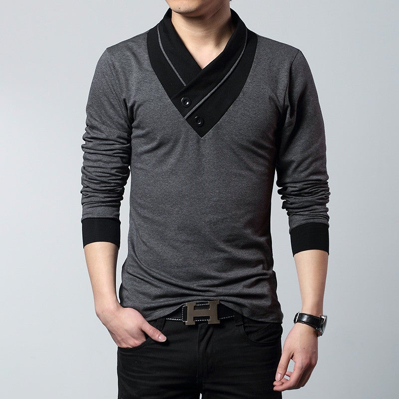 Spring & Fall Men'S Long-Sleeved T-Shirt Men'S Clothing Plus Fat Large Size V Neck Splicing Fake Two-Piece Bottoming Shirt - Image 2