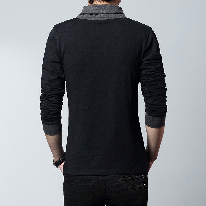 Spring & Fall Men'S Long-Sleeved T-Shirt Men'S Clothing Plus Fat Large Size V Neck Splicing Fake Two-Piece Bottoming Shirt - Image 5
