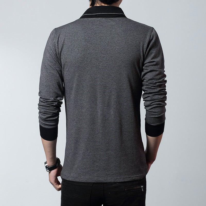 Spring & Fall Men'S Long-Sleeved T-Shirt Men'S Clothing Plus Fat Large Size V Neck Splicing Fake Two-Piece Bottoming Shirt - Image 3