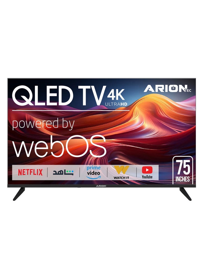 أريون تلفزيون سمارت QLED مقاس 75 بوصة 4K UHD، نظام webOS 25، معدل تحديث 120 هرتز، تصميم بدون إطار، Wi-Fi، 3 HDMI و2 USB – AR-75Q9 WS - Image 1