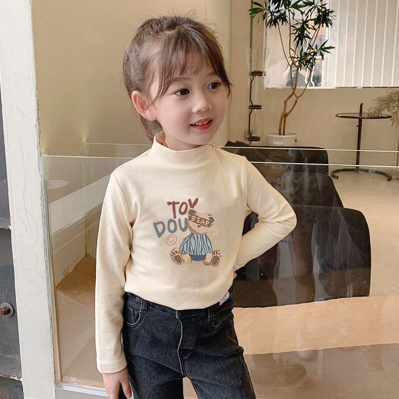 Children'S Base Shirt Half-High Collar Girl'S White Baby'S Long-Sleeved T-Shirt De-Velvet Base T-Shirt - Image 3