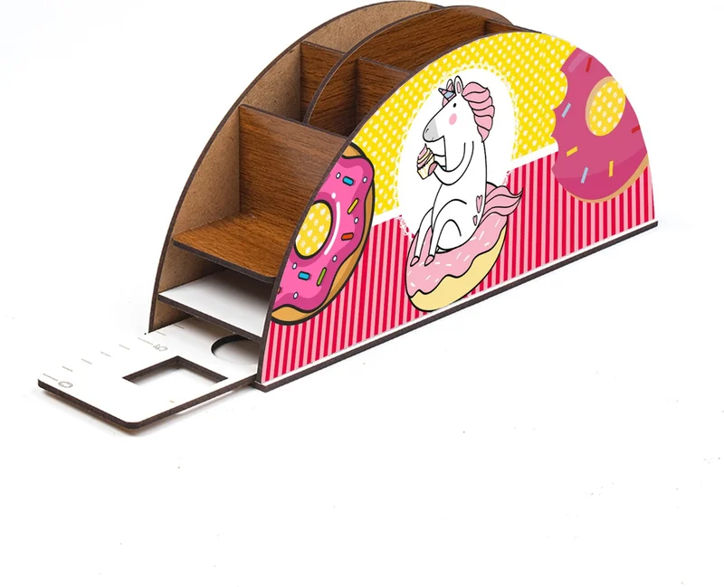 Notpa Wooden Donut Unicorn Rainbow Ruler Desktop Pen Holder Box Organizer For Kids GK48