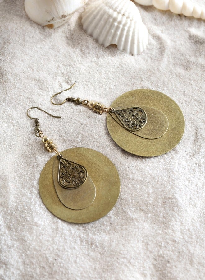 MINACHI Antique Gold-Tone Layered Disc Boho Dangle Drop Earrings with Teardrop Bead Accent, Vintage Bohemian Jewelry Gift for Women - Image 3