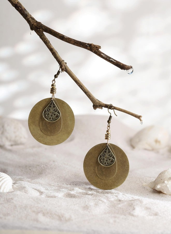 MINACHI Antique Gold-Tone Layered Disc Boho Dangle Drop Earrings with Teardrop Bead Accent, Vintage Bohemian Jewelry Gift for Women - Image 4