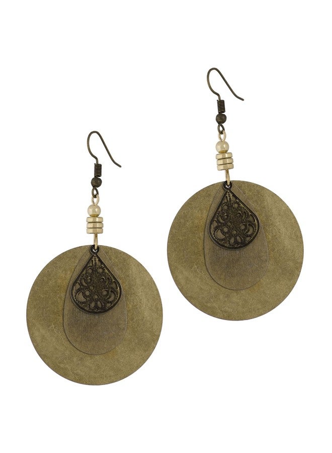 MINACHI Antique Gold-Tone Layered Disc Boho Dangle Drop Earrings with Teardrop Bead Accent, Vintage Bohemian Jewelry Gift for Women - Image 1