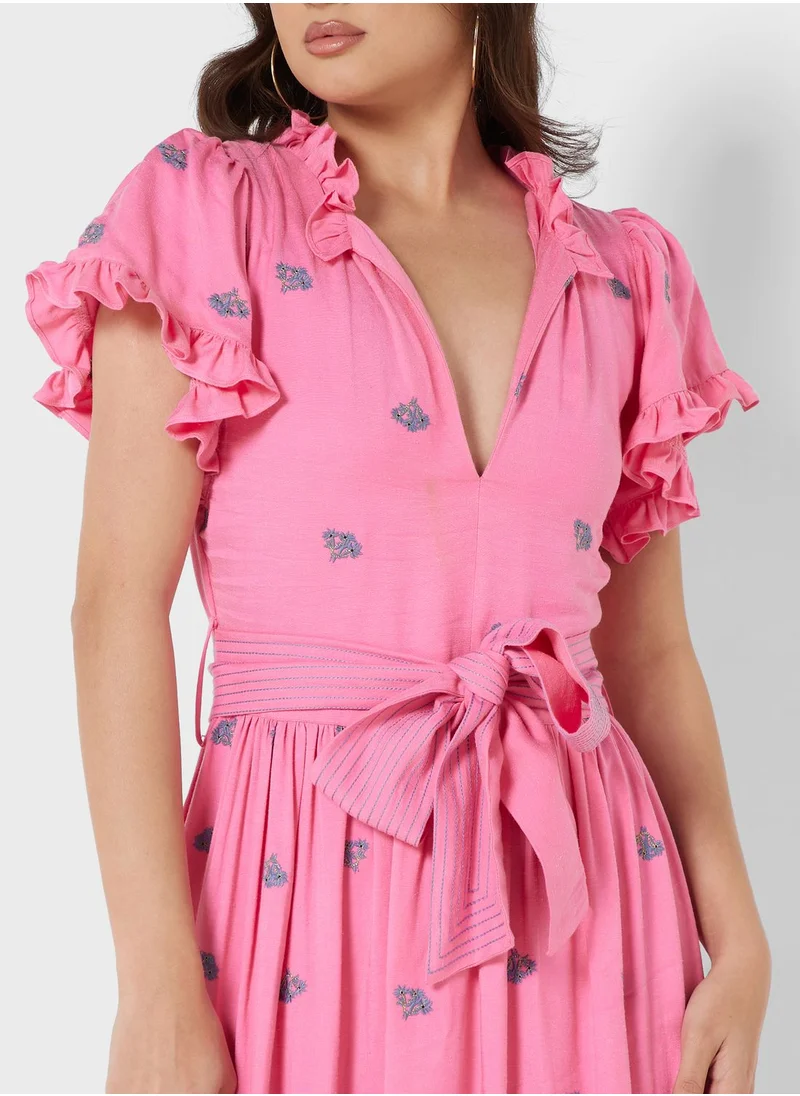 Nocturne Printed Detail Tiered Dress