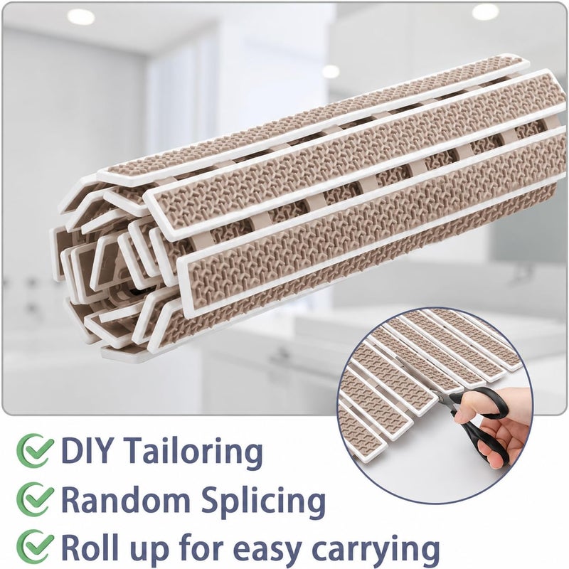 Premium PVC Plastic Anti-Slip Bath Mat, 70x38 cm, Non-Toxic, Quick-Drying, Suction Cups, Shower and Tub Safety (BEIGE) - Image 2