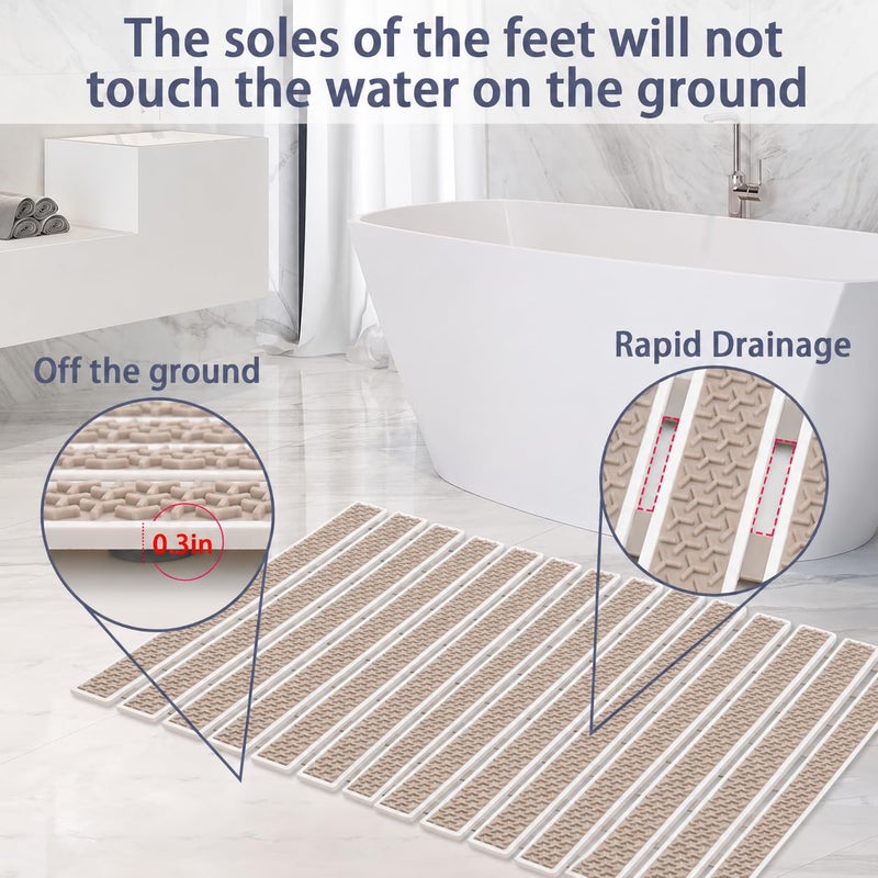 Premium PVC Plastic Anti-Slip Bath Mat, 70x38 cm, Non-Toxic, Quick-Drying, Suction Cups, Shower and Tub Safety (BEIGE) - Image 4