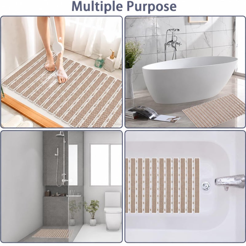 Premium PVC Plastic Anti-Slip Bath Mat, 70x38 cm, Non-Toxic, Quick-Drying, Suction Cups, Shower and Tub Safety (BEIGE) - Image 3