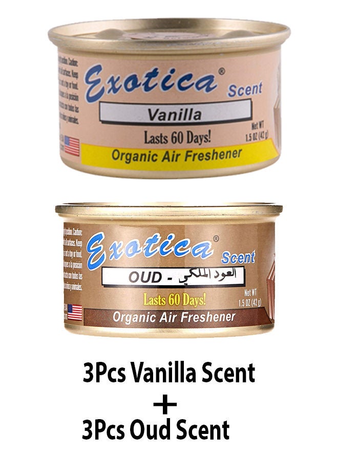 EXOTICA Organic Air Freshener Value Pack 6 pcs, Oud Scent-3 and Vanilla Scent-3 - Image 2