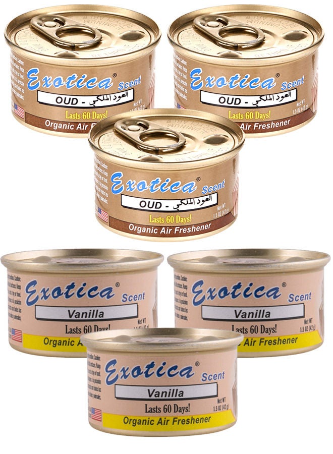 EXOTICA Organic Air Freshener Value Pack 6 pcs, Oud Scent-3 and Vanilla Scent-3 - Image 1
