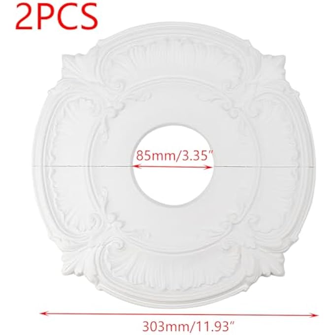 2 PCS CEILING MEDALLION DECORATIVE CEILING MEDALLIONS WHITE CEILING MEDALLION FOR LIVING ROOM, DINING ROOM, SHOPPING MALL, BEDROOM 11.93" - Image 3