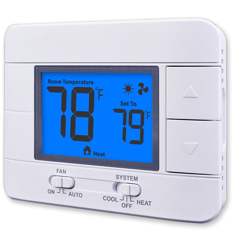 Aowel Non Programmable Thermostat for Home 1 Heat 1 Cool SingleStage System with Room Temperature Monitor LCD Blue Backlit Screen