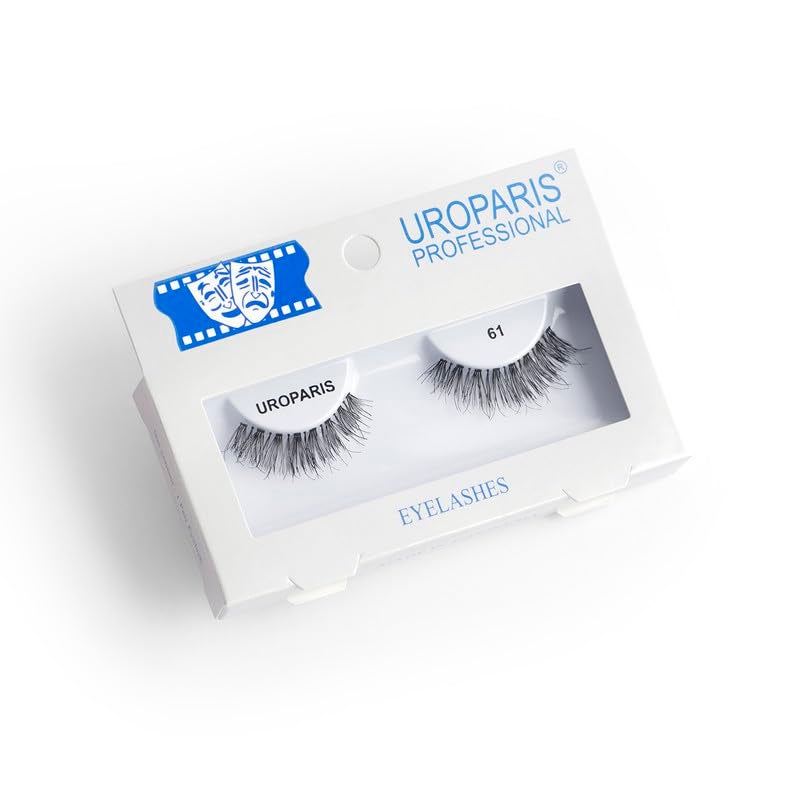 Uroparis 61 Eyelashes for Women — Tapered Handmade Eye Lashes | Lightweight False Lashes with Premium Virgin Hair | Invisible Band | For Glam Look & Enhance Beauty (Black) - 1 Pair - Image 1