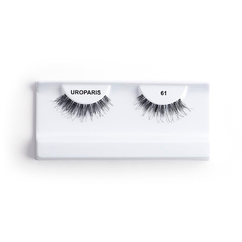 Uroparis 61 Eyelashes for Women — Tapered Handmade Eye Lashes | Lightweight False Lashes with Premium Virgin Hair | Invisible Band | For Glam Look & Enhance Beauty (Black) - 1 Pair - Image 2