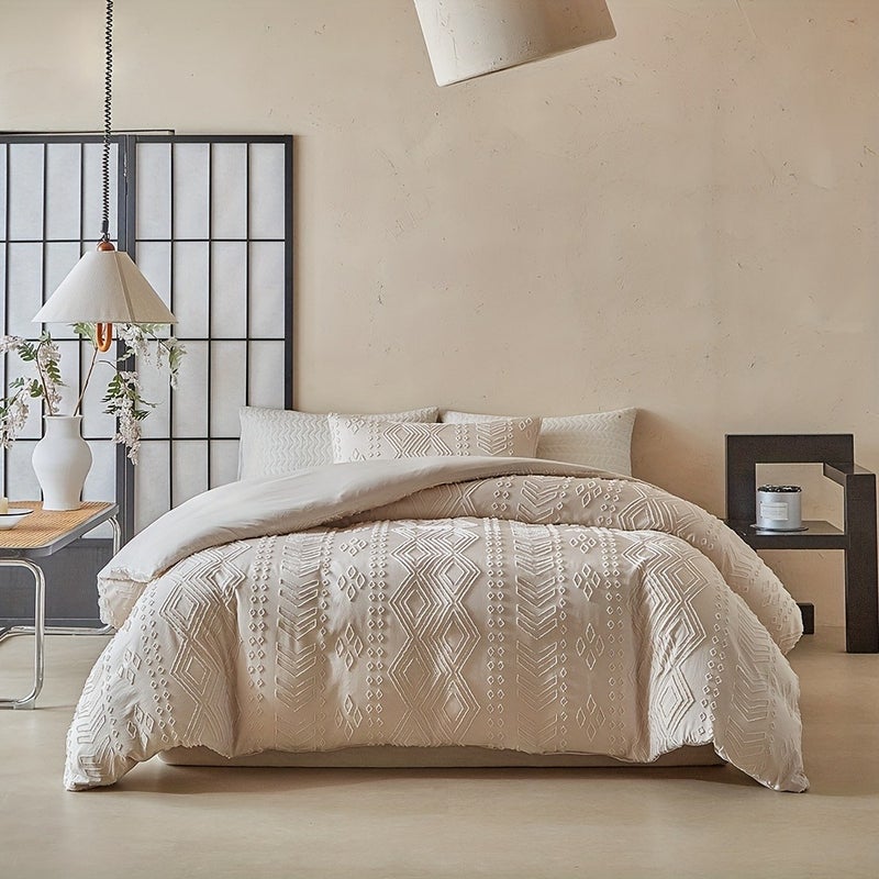 Bohemian Style Bedding, Khaki Vintage Farmhouse Cut Flower Duvet Cover Set 2/3pcs Set, Soft Polyester Material, Shabby Chic Country Home Decoration, Comfortable And Breathable Minimalist Personalized Bedroom Decorations - Image 1