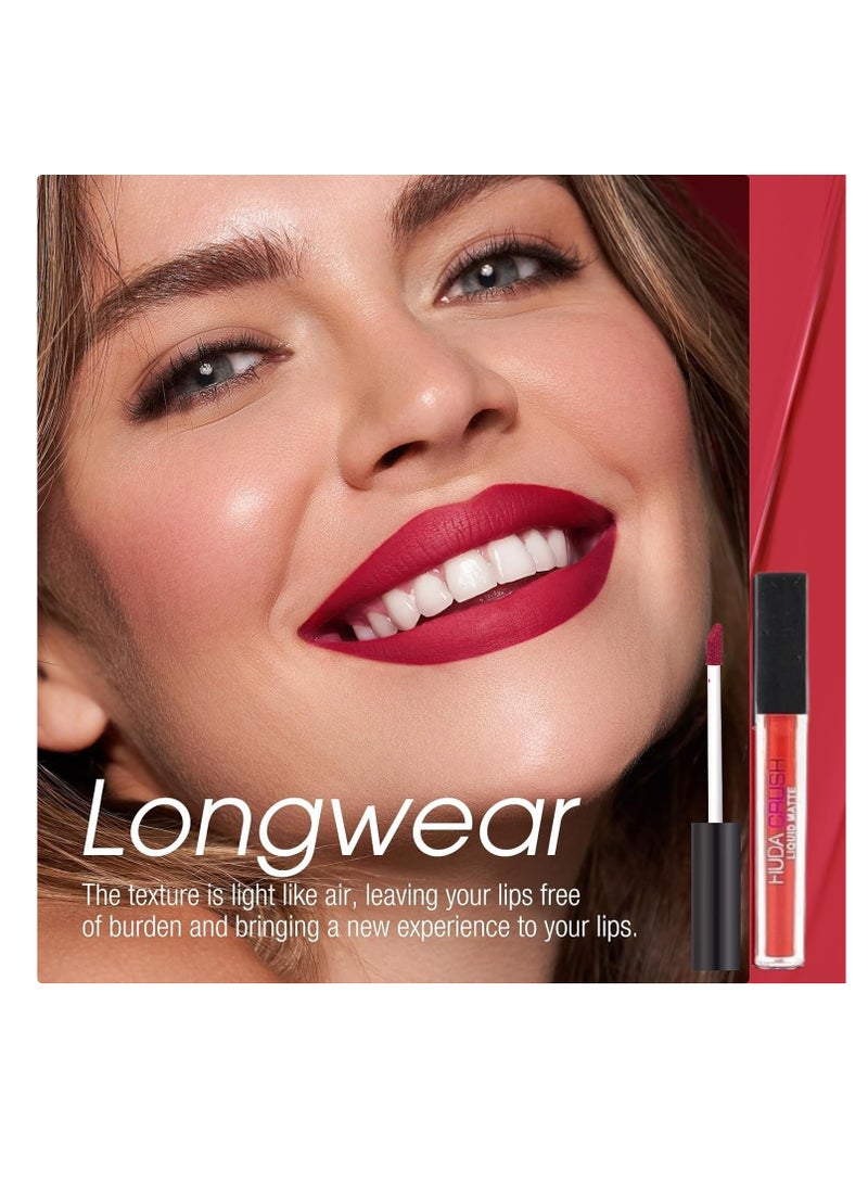 هدى كراش مجموعة هدى كراش بيوتي مكونة من 12 قطعة من أحمر الشفاه السائل غير اللامع، مجموعة هدايا مكياج ملمع الشفاه السائل، تدوم طويلاً، فائقة النعومة ومقاومة للماء ومتعددة الألوان للفتيات - Image 2