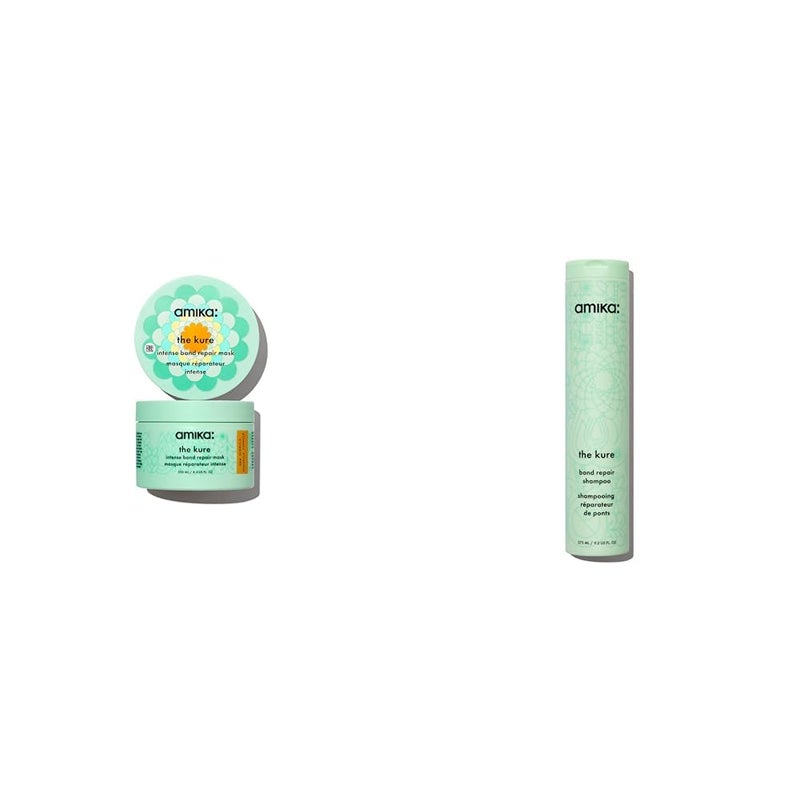 Amika the kure intense bond repair mask, 250ml & shampoo, 275ml (Packaging May Vary) - Repairs, strengthens, and hydrates hair while reducing breakage and increasing strength - Image 1