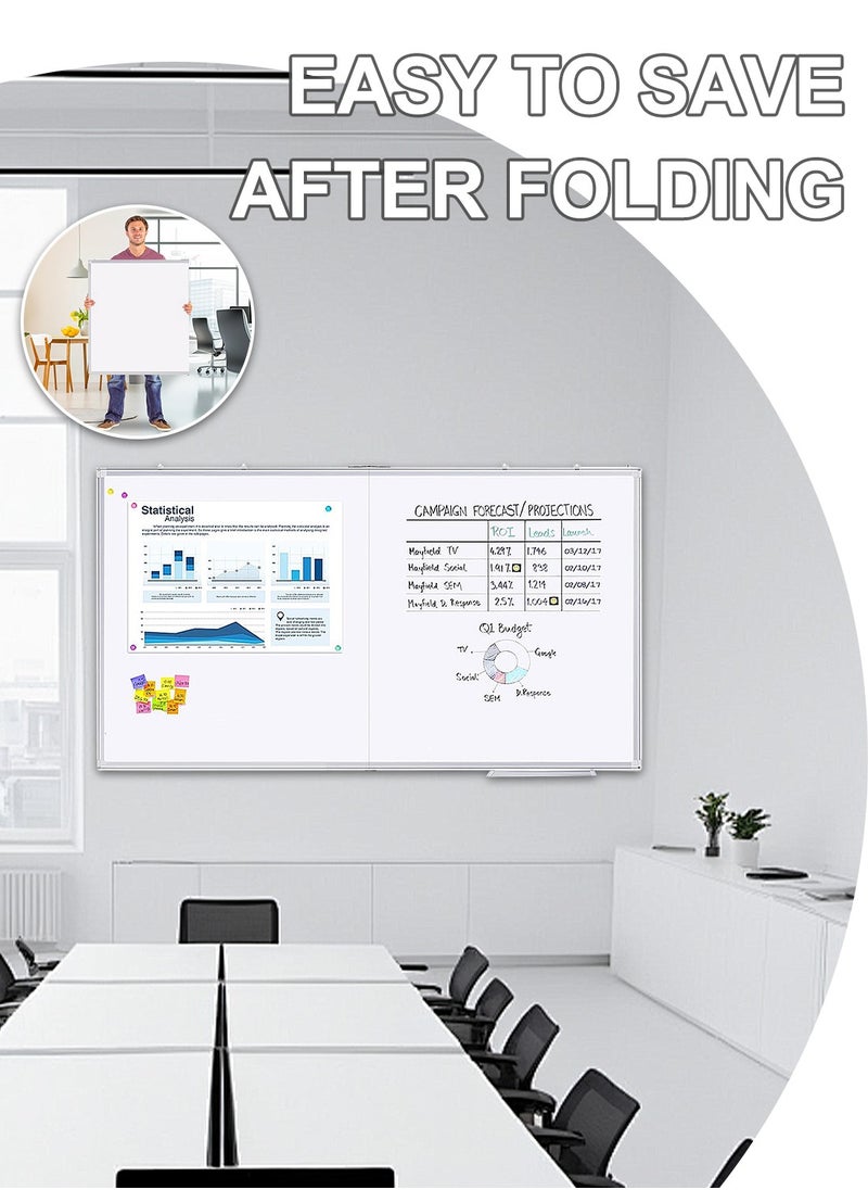 KidLe Dry Erase Boards Mobile Split Whiteboard - Double-Sided Magnetic Dry Erase Board, Space-Saving Design, Perfect for Team Brainstorming, Education, and Home Use