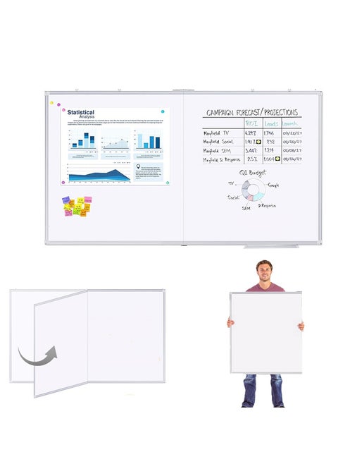 KidLe Dry Erase Boards Mobile Split Whiteboard - Double-Sided Magnetic Dry Erase Board, Space-Saving Design, Perfect for Team Brainstorming, Education, and Home Use
