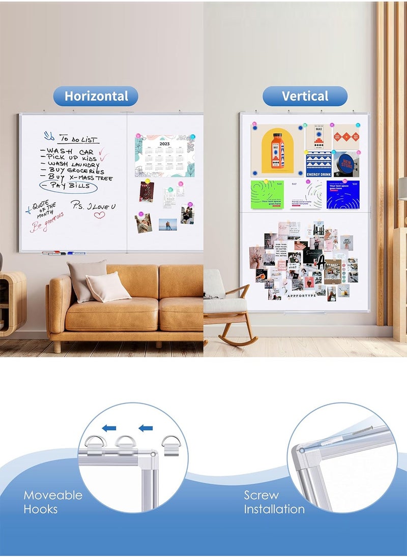 KidLe Dry Erase Boards Mobile Split Whiteboard - Double-Sided Magnetic Dry Erase Board, Space-Saving Design, Perfect for Team Brainstorming, Education, and Home Use
