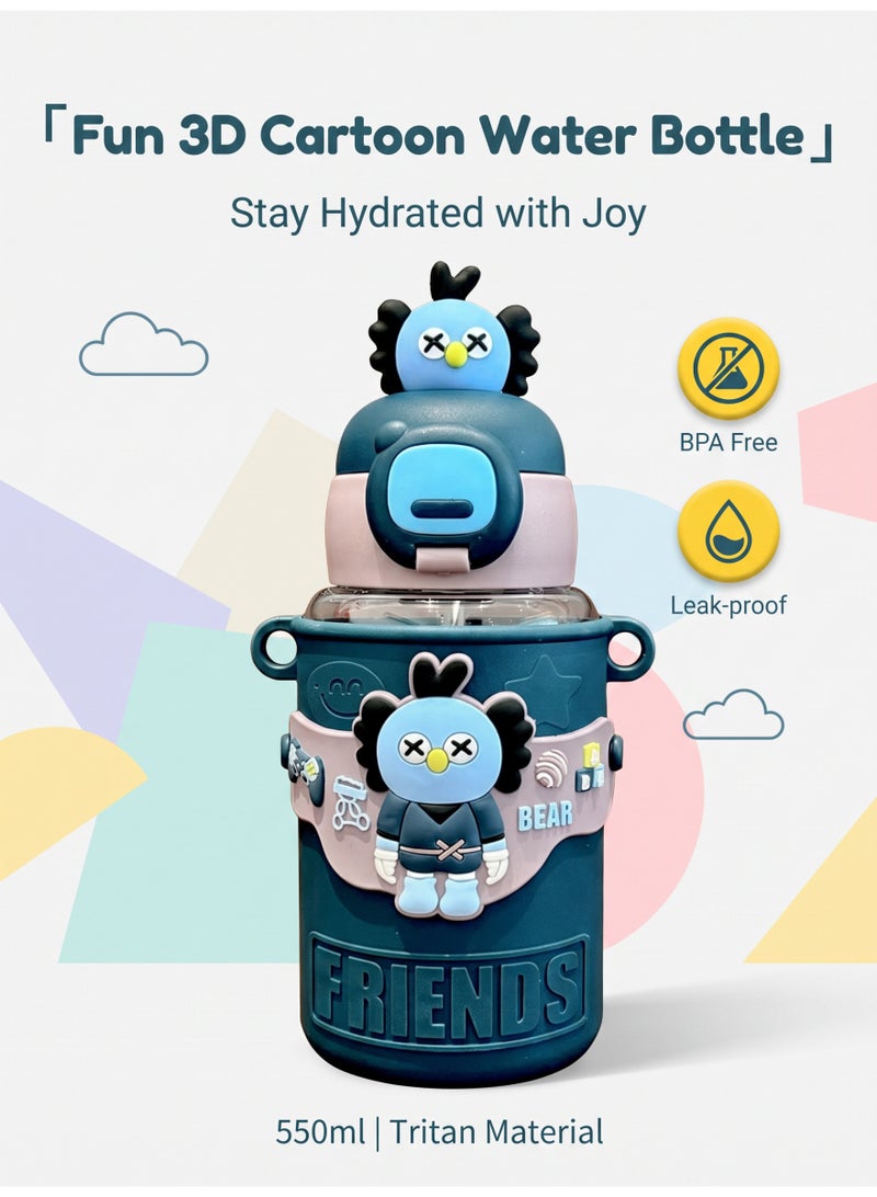 Cartoon Children's Cartoon Transparent Outdoor Water Cup Anti-fall Doll Water Cup 600ML - Dark Green - Image 1