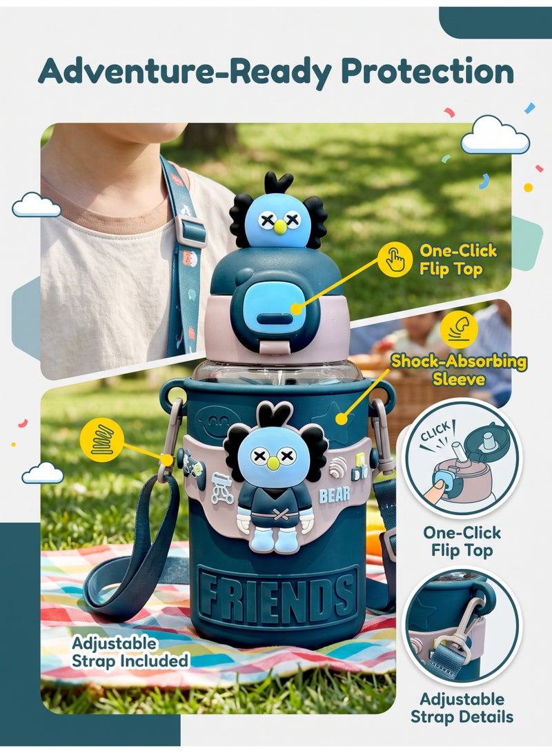 Cartoon Children's Cartoon Transparent Outdoor Water Cup Anti-fall Doll Water Cup 600ML - Dark Green - Image 2